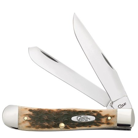 CASE CUTLERY Knife, Amber Bone Ss Trapper 00164